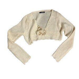 Cream Cropped Knit Cardigan